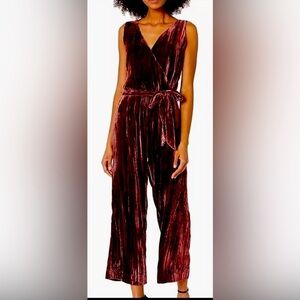 BB Dakota crushed velvet jumpsuit velour deep wine brown sheen party layers US 4